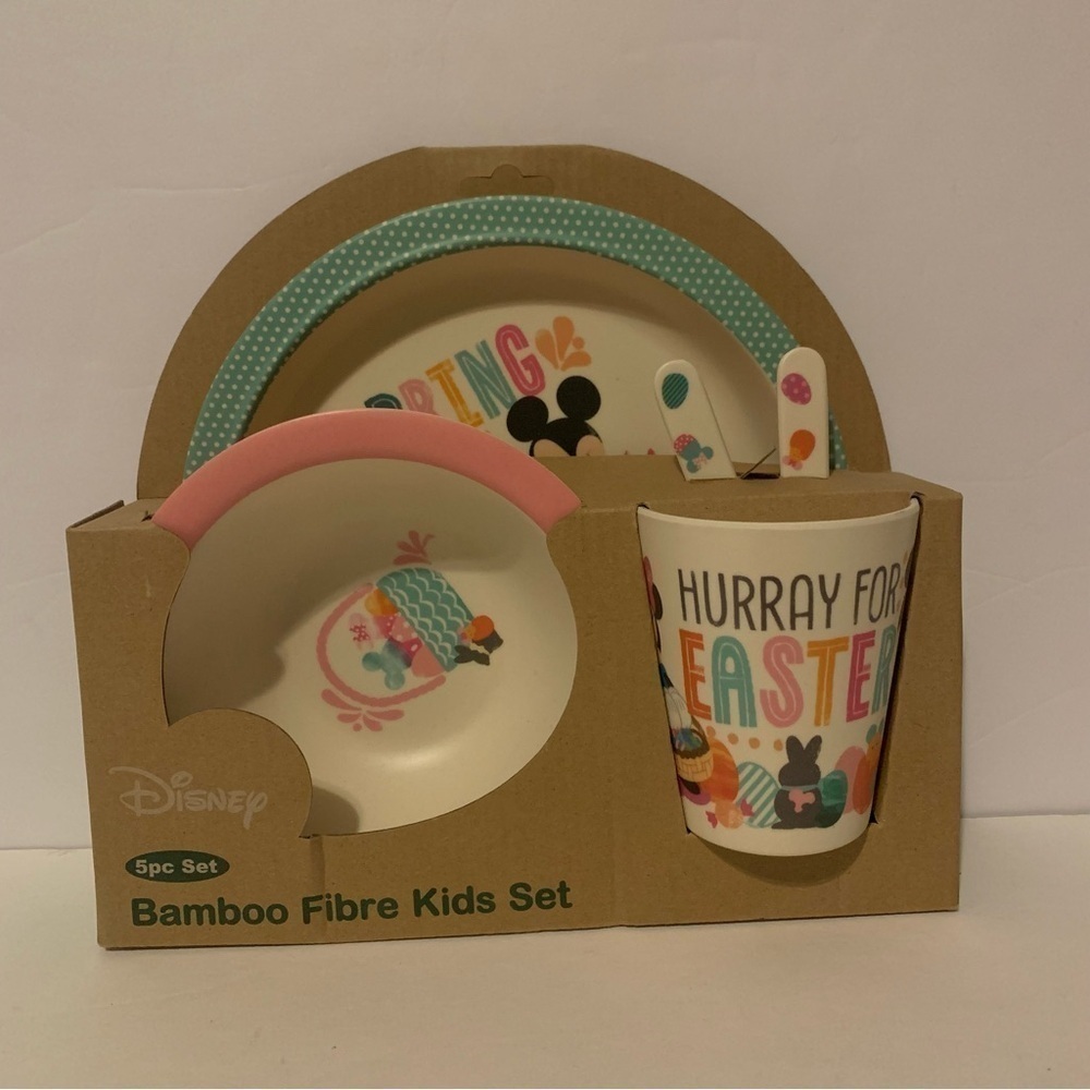 NWT. DISNEY Mickey & Minnie Mouse 5PC Bamboo Fibre Set - Picture 2 of 6